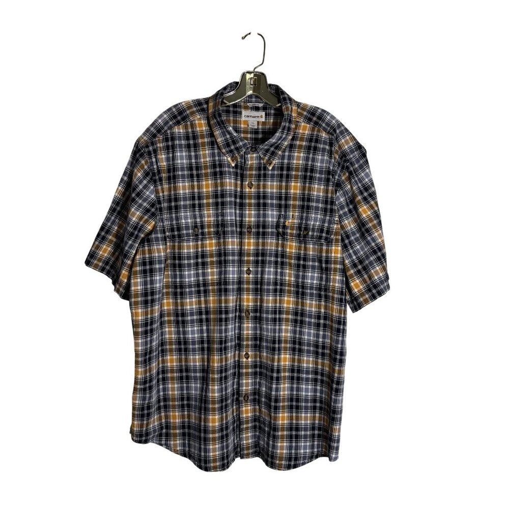 Carhartt Mens Relaxed Fit Plaid Button-Up Short Sleeve Shirt 2XL 100% Cotton